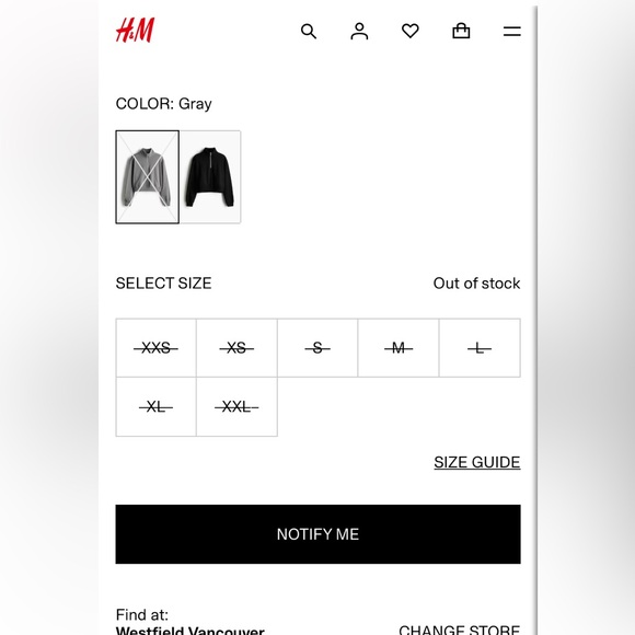 H&M Washed Grey Half-Zip Sweater Crop Sweatshirt XL - Picture 10 of 10